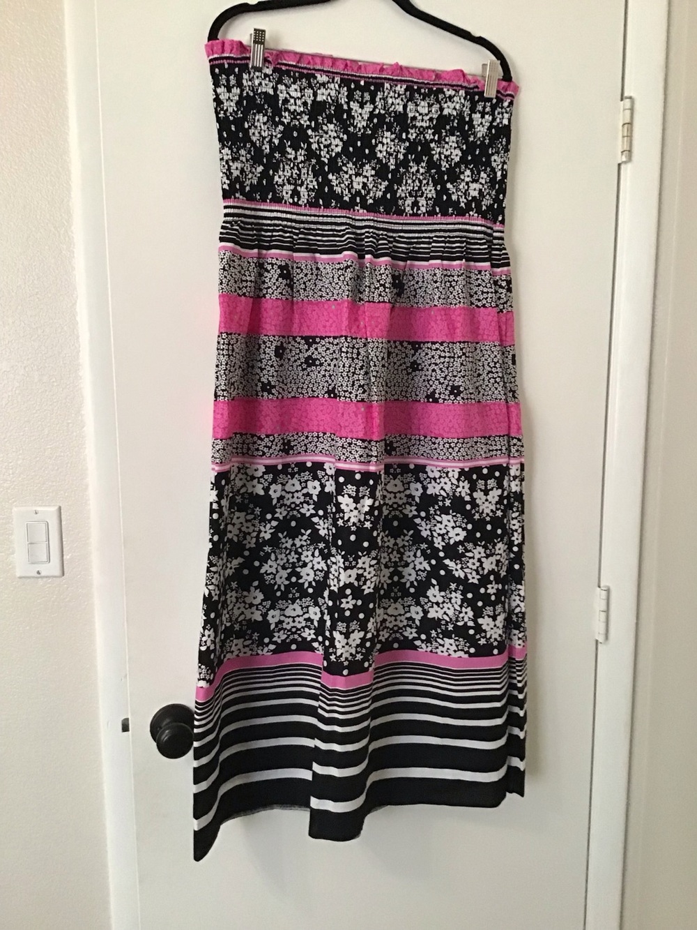 Floral Stripe Black and Pink Maxi Dress